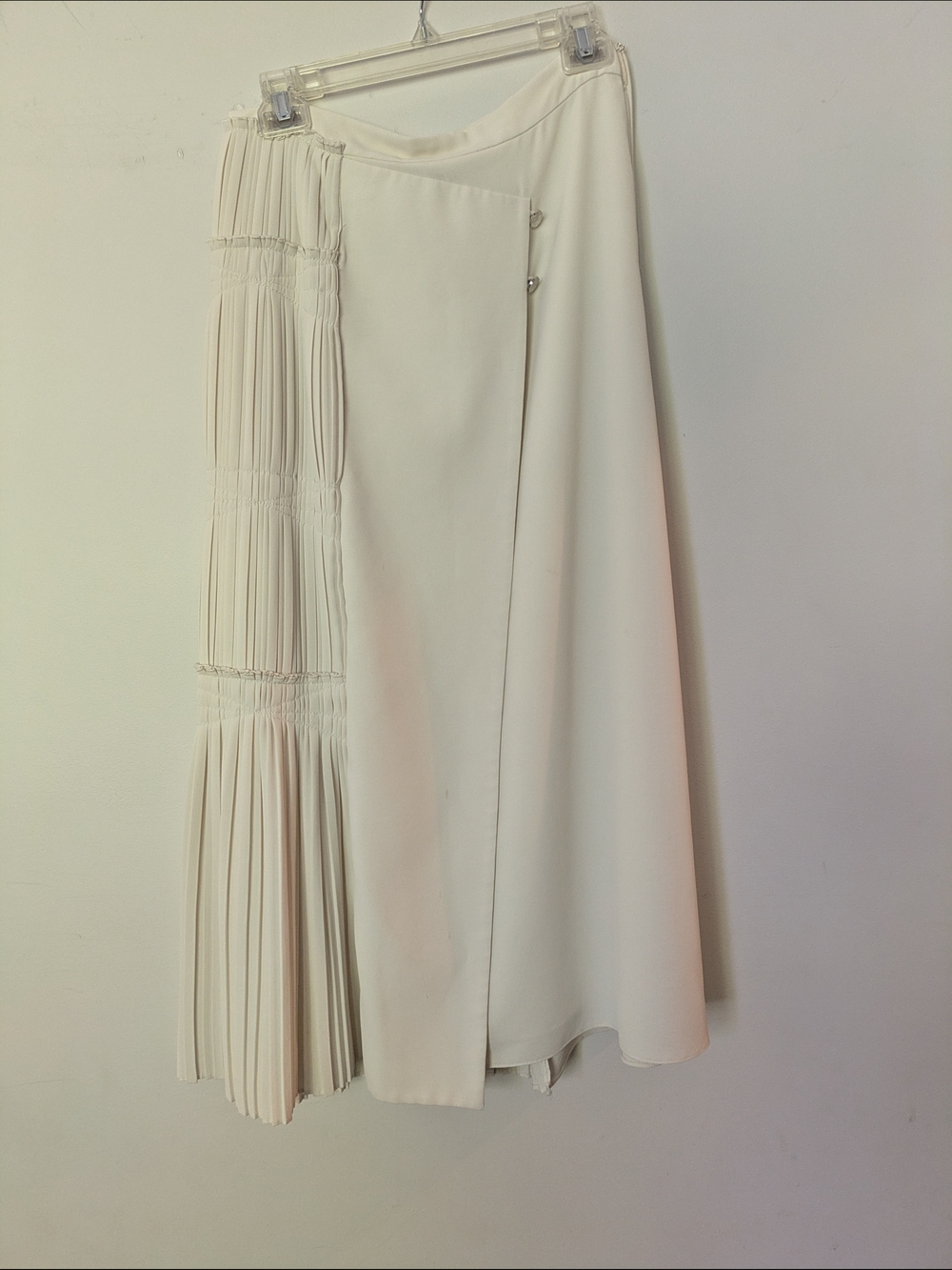 Jonathan Simkhai Cream Asymmetric Pleated Midi Skirt